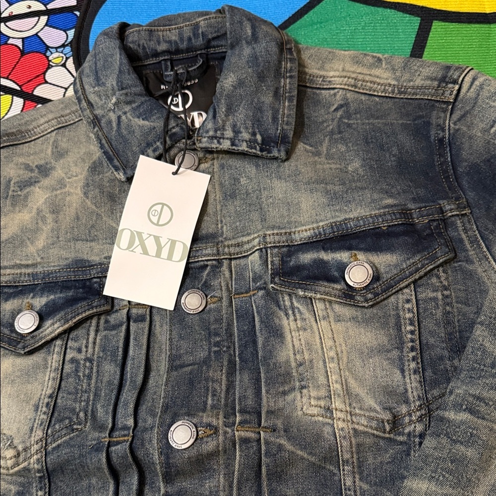 OXYD Premium Denim Men's Distressed Denim Jacket, Size Small - Picture 2 of 16